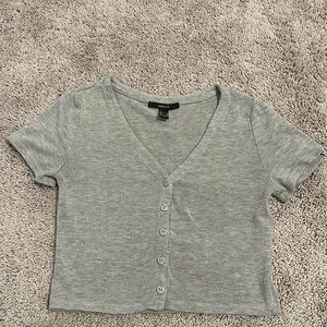 Grey crop top with heart button detailing